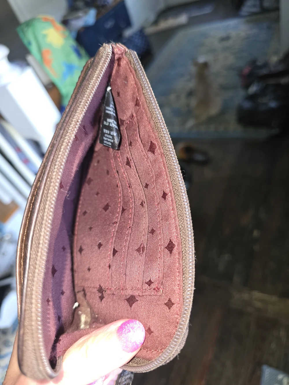 Fossil Brown Floral Leather Wristlet Clutch